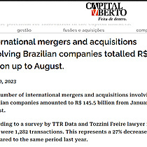 International mergers and acquisitions involving Brazilian companies totalled R$ 145 billion up to August.